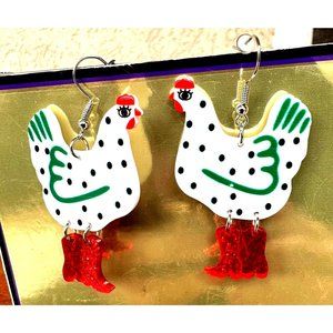 Christmas Chicken Earrings Glitter Red Boots Made for Walking Farm House…